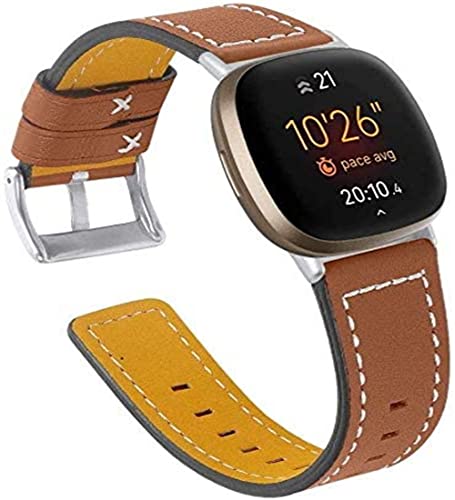 TryBest Leather Strap Compatible with Fitbit Versa Lite, Women Men Leather Strap Sport Wrist Band Adjustable 5.5-7.8 inch Compatible with Fitbit Versa/Fitbit Versa 2/Versa Lite - Brown