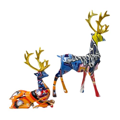 Statue de cerf géométrique en résine dorée : duo de figurines animales pour décoration intérieure