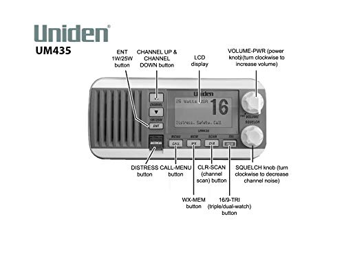 Uniden Um435 Advanced Fixed Mount Vhf Marine Radio, All Usa/International/Canadian Marine Channels Including New 4-Digit, Cdn “B” Channels, 1 Watt/25 Watt Power, Waterproof Ipx8 Submersible, White #TOP5
