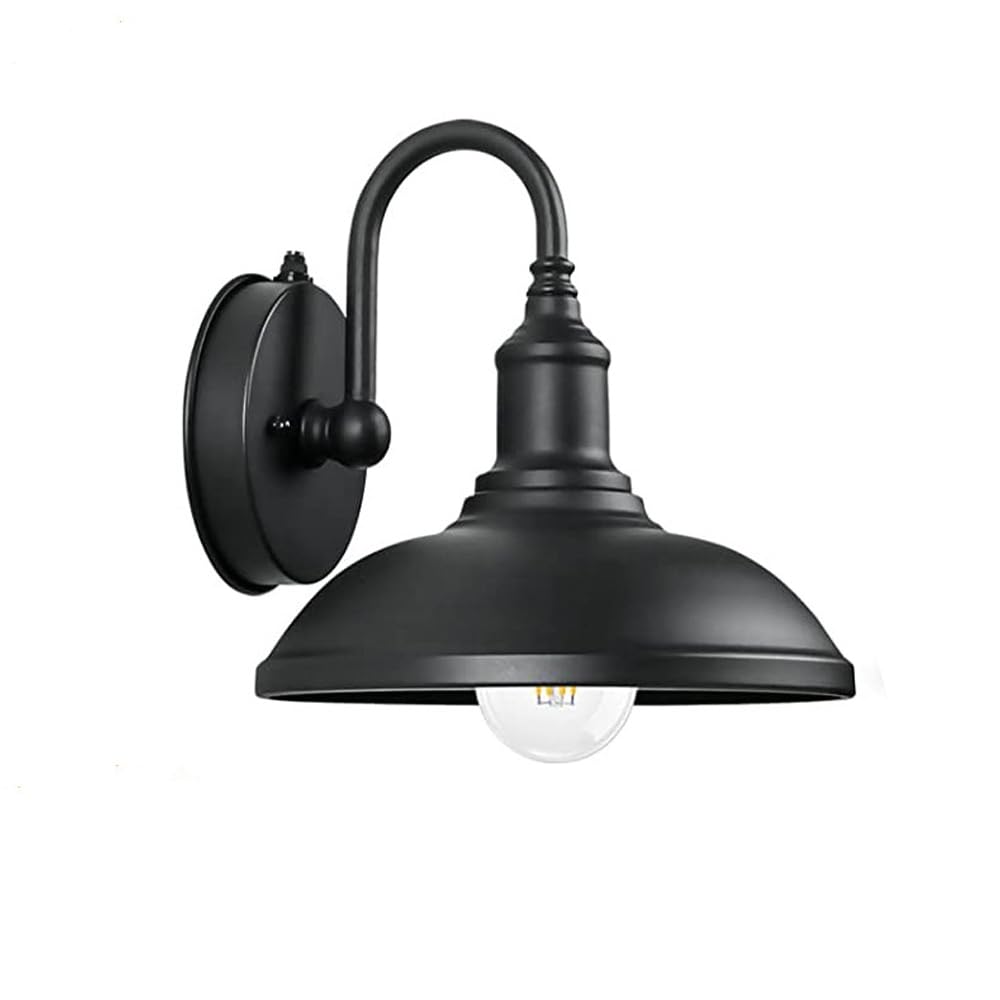 HUAYUSEDF Amen Country Gooseneck Outdoor Wall Light for Garage Porch Garden Balcony Lamp Black Finish Barn Lighting Gazebo Roof Yard Aisle Bar Warehouse Sconce E27