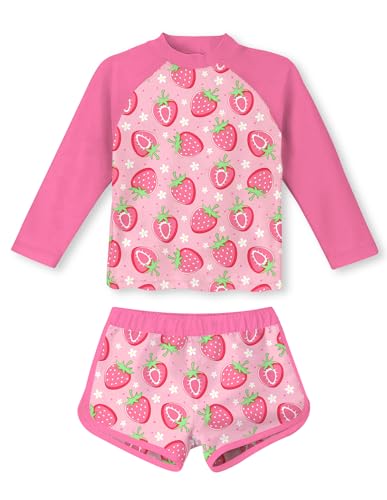 Image of Vogseek Girls Rash Guard Two Pieces Swimsuit Long Sleeve Bathing Suit for 3-10 Years