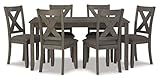 Signature Design by Ashley Caitbrook Rustic 7-Piece Dining Set – Rectangular Table with 6 X-Back Upholstered Chairs, Gray