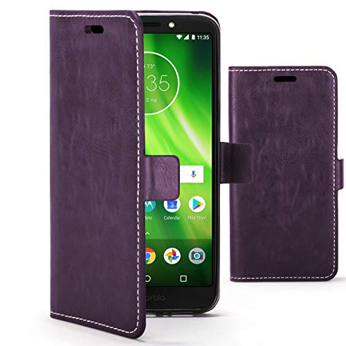 Forefront Cases Premium Flip Case Phone Cover for Motorola Moto G6 Play | Handmade & Hand Stitched | Multi-Functional Wallet & Stand Design | Shock and Drop Dual Protector | Purple + Stylus