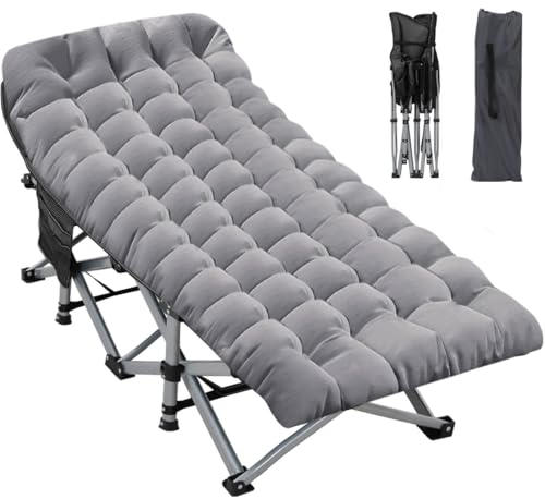 Besunbar Folding Camping Cot 28inch w/Mattress, Heavy Duty Portable Sleeping Cot with Carry Bag, Double Layer Oxford Travel Camp Cots for Outdoors & Indoors, Suit for Adults Kids?Grey