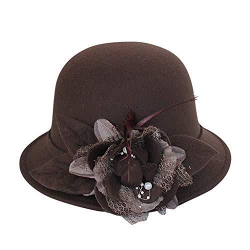 DDLmax Womens Winter Wool Felt Bucket Vintage 1920s Round Bowler Church Hat Party Top Hat
