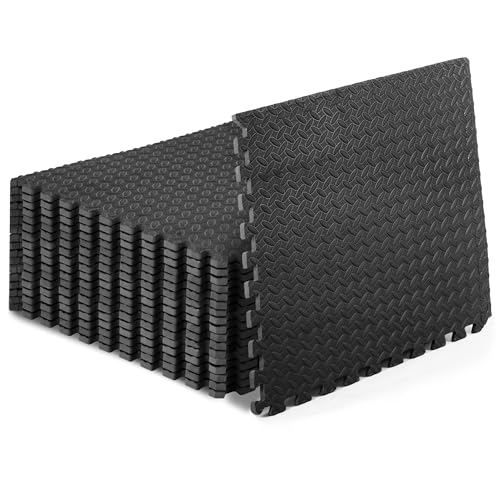 Image of ProsourceFit Exercise Puzzle Mat 1 /2-inch, EVA Interlocking Foam Floor Tiles for Home Gym, Workout Equipment, Kids Play Areas, Black, 72 SQ FT - 18 Tiles