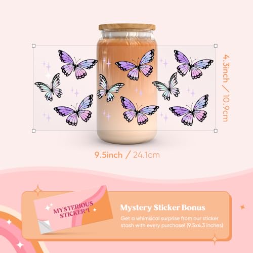 Image of Kaciola 10 Sheets UV DTF Cup Wraps for 16 oz-Butterfly Theme UV DTF Stickers, 1 Sheet Mysterious Pattern Transfer, Rub on Transfers Stickers for 16 oz Libbey Glasses Crafting
