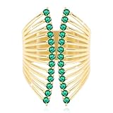 LAYWAF Chunky Gold Plated Adjustable Rings for Women, Emerald Green Butterfly Ring, Cubic Zirconia Fake Diamond Rhinestone Gemstone CZ Gem Open Ring