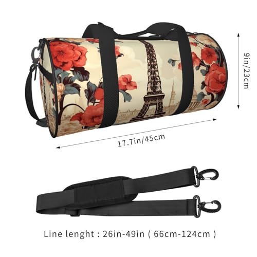 Travel Duffle Bag Lightweight Small Gym Bag Foldable Weekender Overnight Bags with Adjustable Shoulder Strap Carry On Tote Bags Paris Vintage Floral Hospital Bag for Women Men2