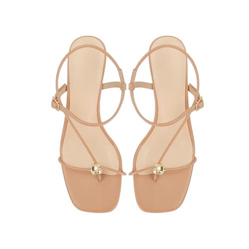 Strappy Heels for Women Square Toe Slingback Mid-Heel Sandals Dressy Beach Thong Flip Flop Slides Sandals3