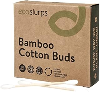 100 Bamboo Cotton Buds From EcoSlurps | One Tree Planted With Every Sale | Organic Compostable Wooden Makeup Swabs, Medical Qtips & Earbuds | Plastic Free Zero Waste | UK Company (100, White)