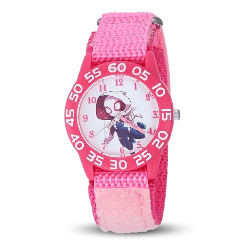Marvel Super Hero Adventures Spiderman Watch for Girls Ages 3–7 – Spiderman Kids Watch with Hero Dial – Fun Gift for Young Fans and Toddlers – Pink Bezel and Soft Pink Fabric Strap with Velcro