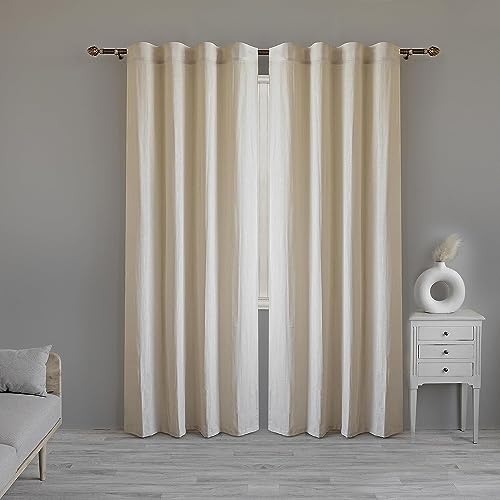 Image of LINENWALAS Cotton Linen Curtains 7 Feet Long Set of 2,Curtain for Door Home Decor Items for Living Room Bedroom,Semi Sheer Curtains with Back Loop Hangings (7 Feet Length,Natural Linen) - Back Tab