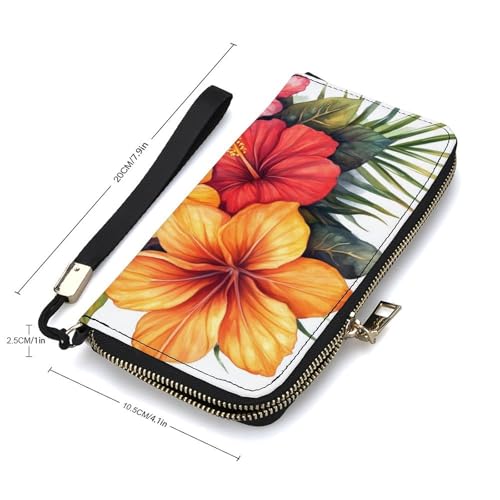 Watercolor Tropical Flower Bouquet PU Leather Clutch Long Bifold Wallet, Coin Purse Credit Pass Case, Durable Card-Holder Money Storage for Women Men2
