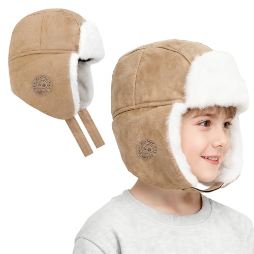 TAGVO - TAGVO Kinder Trapper-Mütze mit Ohrklappen – Thermoskappe aus Kunstleder und Fleece für Jungen & Mädchen, Winddichte Skihaube 4-10 Jahre
