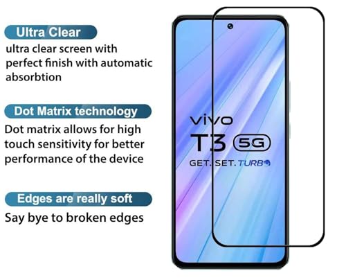 Image of Tempered Glass Screen Protector Compatible for Vivo T3 5G, iQOO Z9 5G with Edge to Edge Coverage and Easy Installation Kit, Pack of 1, Black