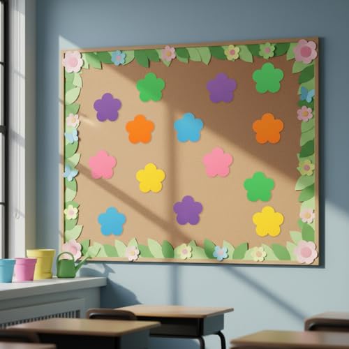 Image of Ireer 48 Pcs Large Foam Flower Cutouts 6 Inch Colorful Bulletin Board Decor Flower Shape Cutouts DIY Craft Set for Spring Classroom Craft Project Party Supplies Chalkboard Wall Decor