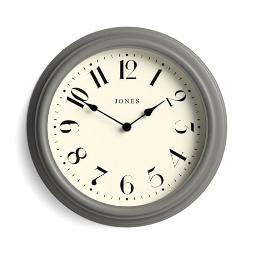 Jones Clocks® Serenity wall clock | Classic round clock | 30cm | Mid grey | Pretty arabic numerals | Decorative design ideal for kitchen, living room or bedroom