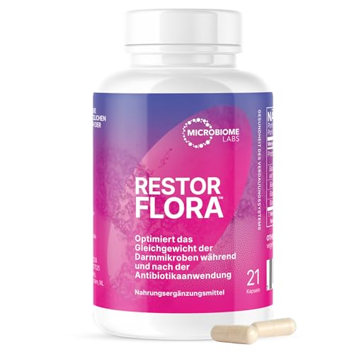 Microbiome Labs RestorFlora 21 Kapseln – Veganes Probiotikum mit Saccharomyces boulardii & Bacillus-Sporen zur Unterstützung der Darmflora und Verdauung, für Männer & Frauen