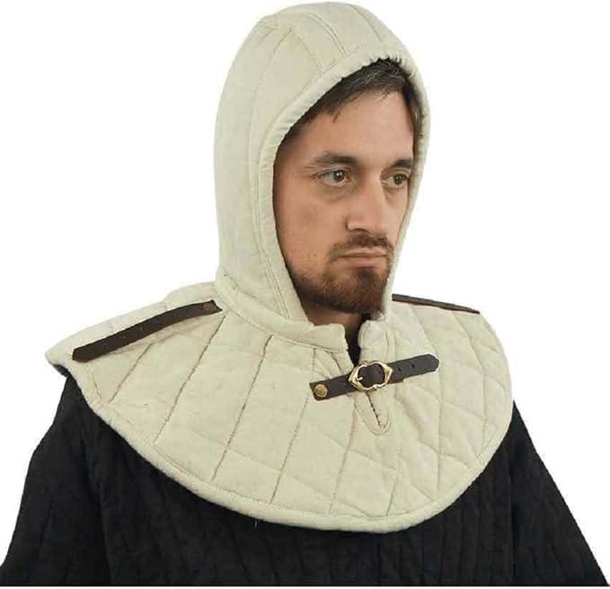 Gambeson Medieval Cotton Hood with Collier SCA Costume Armor gorged Protector | Medieval Renaissance Padded Cap LARP Cosplay