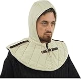 Gambeson Medieval Cotton Hood with Collier SCA Costume Armor gorged Protector | Medieval Renaissance Padded Cap LARP Cosplay (White)