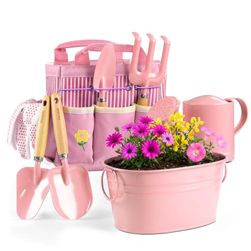 Floraxa Kinder-Gartenset, kindersicheres und Robustes Werkzeug für Spaß im Freien, Kreativität zu fördern (Rosa)
