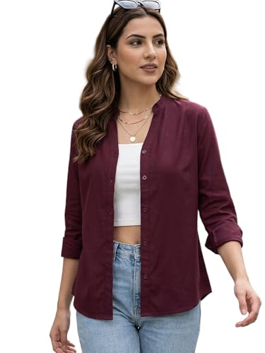 Image of Urbano Fashion Women's Modal Viscose Full Sleeve Regular Fit Casual Solid Shirt with Mandarin Collar