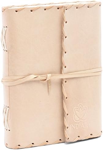 INDIARY Genuine Buffalo Leather Writing Journal With Strap closure and Handmade Paper - 7x5 Inch Simple And Elegant - EXPEDITION Office Product