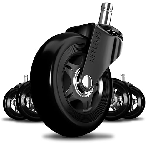Lifelong Office Chair Wheels Replacement Rubber Chairs Casters for Hardwood Floors and Carpet, Set of 5, Heavy Duty Desk Casters for Chairs to Replace Office Chair Mats - Universal Fit by Lifelong - Used condition - US$28.48