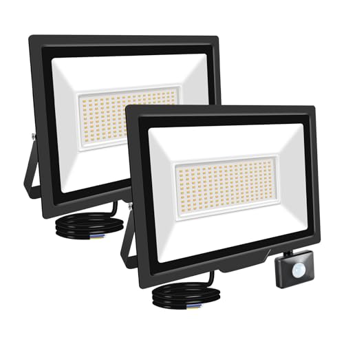 RIGIDON 2 Pcs PIR Motion Sensor Outdoor Security Light, 150W 15000 Lumens Outside Led Floodlight