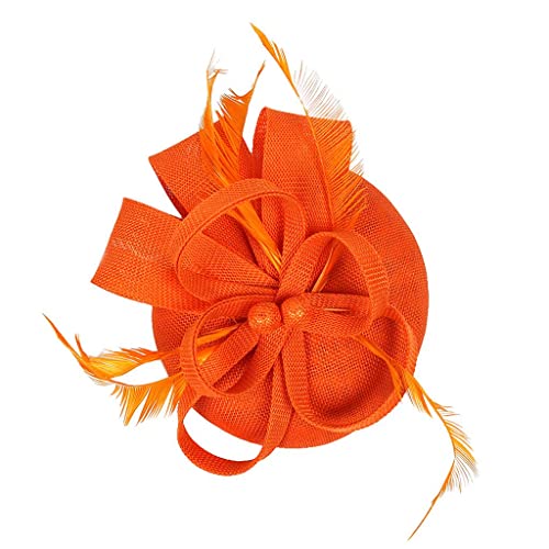 Pince cheveux coiffure vintage orange anti-glisse avec bandeau fascinateur plume