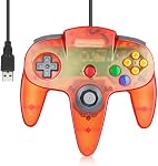 Wired USB N64 Controller, FISUPER Classic Video Game Controller USB Gamepad for Windows PC MAC Raspberry PI Retropie (Clear Red)