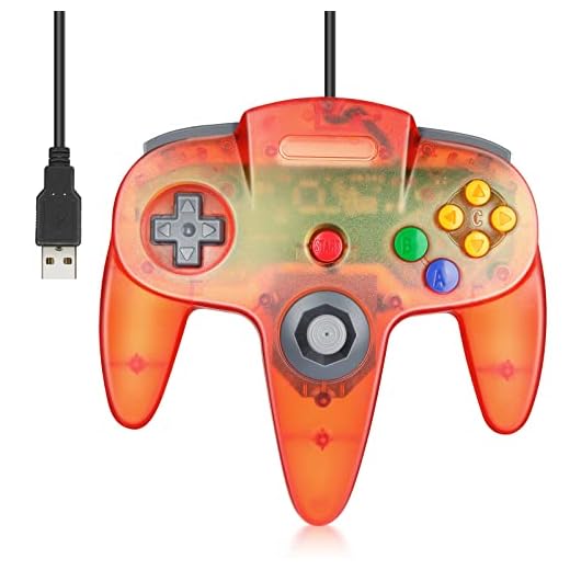 FISUPER - Controller USB N64 cablato, controller classico per videogiochi, gamepad USB per PC Windows Mac, Raspberry PI Retropie (rosso trasparente)