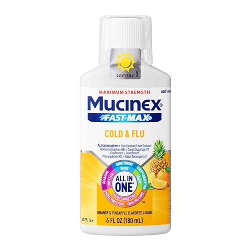 Mucinex Fast-Max Maximum Strength All-in-One Cold & Flu, Orange & Pineapple 6 oz
