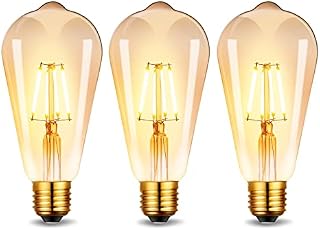 E27 Edison Vintage Bulb 4W40W Equivalent),2800K LED Light Bulb,Retro Amber Glass ST64 Screw Lamp,470LM-Pack of 3