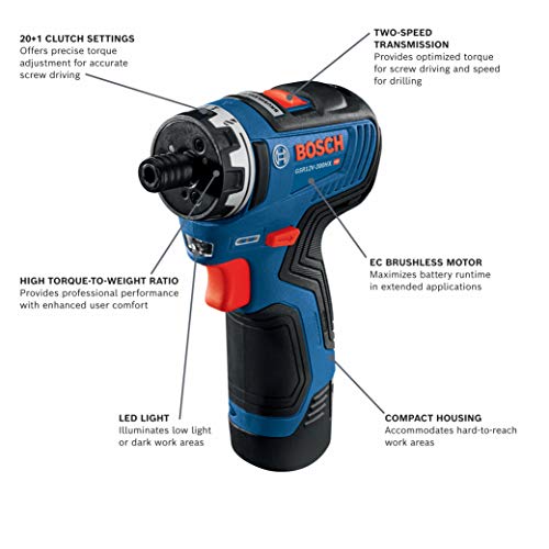 Image of BOSCH GSR12V-300HXB22 12V Max Brushless 1 /4 In. Hex Two-Speed Screwdriver Kit with (2) 2.0 Ah Batteries