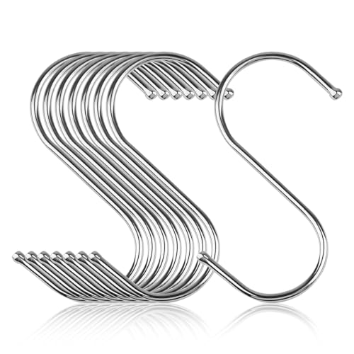 WELANE Silver S Hooks, 20 PCS Stainless Steel S Shaped Hooks for Hanging Clothes, Pots, Tools (10 x 3cm/3.9 x 1.1in)