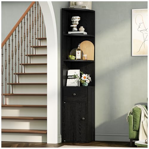 La Mejor Recopilación de Sala Esquinero para comprar online. 48 Simple Wisdom Librero,Esquinero de Madera,Librero Organizador con Cajones y Mueble Multifuncional,Librero Esquinero,Mueble Organizador Fácil de Instalar, Librero Minimalista para...