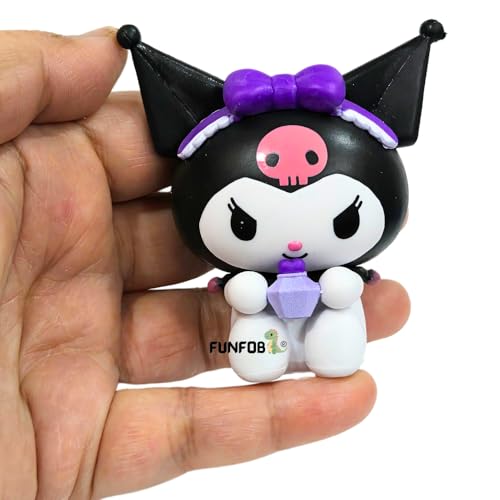 Image of FUNFOB Kuromi Action Figure Height -7.5cm Collectible Figurine PVC Multicolour | Kuromi Black Purple with Bottle