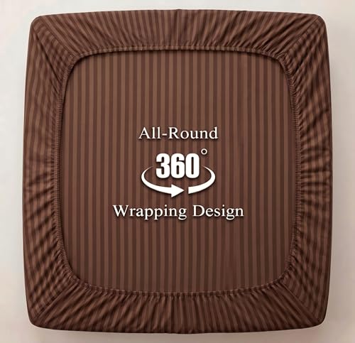 Image of BSB HOME 210 TC Cotton Fitted Bedsheet with 2 Pillow Covers, Soft Breathable Fabric, Elastic All Around, Wrinkle Resistant, King Size Bed Sheet Set - 72 x 78 + 10 Inches (Chocolate Brown)