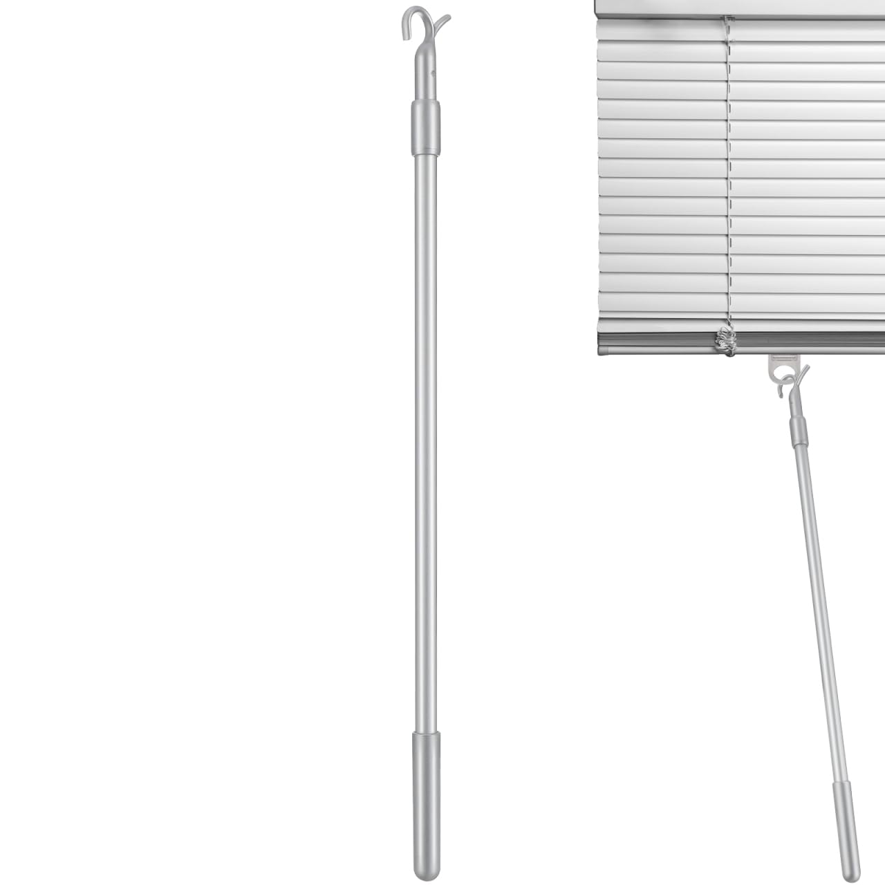 Hemobllo Telescopic Window Blind Rod 24In Aluminium Alloy Hook Pole for Loft & Conservatory – Extendable Curtain Puller to Reach High Blinds