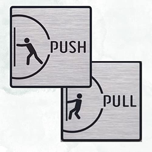 Image of CVANU Silver Acrylic PUSH-PULL Self-Adhesive Sign Board for Office /Hospital /Cafe Sign Board (set of 2) c78