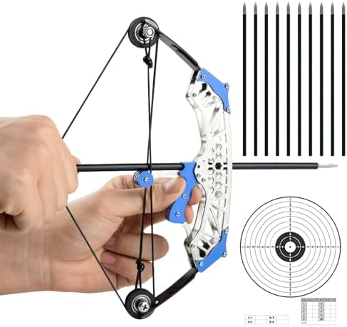 Mini Archery Bow Set Right Hand Mini Compound Bow Mini Hunting Bow Metal Material Catapult RH/LH for Hunting Shooting Practice Archery Entertainment Fun