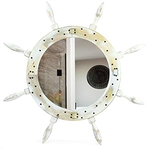 Nagina International Rustic Grey Antique Nautical Maritime Wall Mounted Mirror Ship Wheel | Bay Home Decor & Gifts (24 Inches, Rustic White)