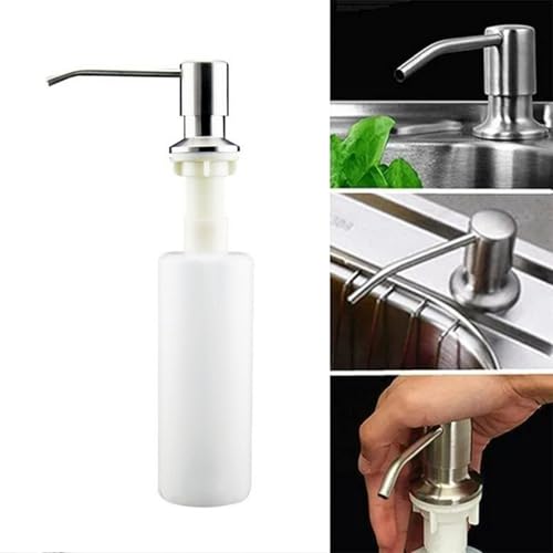 Built in Soap Dispenser for Kitchen Sink, Counter soap Dispenser Refill Countertop Soap Dispenser Pump Lotion Dispenser for Kitchen Sink(Silver+White)