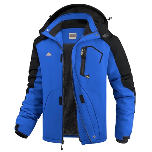 Image of WULFUL Men's Ski Jackets Warm Winter Snow Windbreaker Resistant Snowboard Fleece Coat Mountain Waterproof Parka with Hood