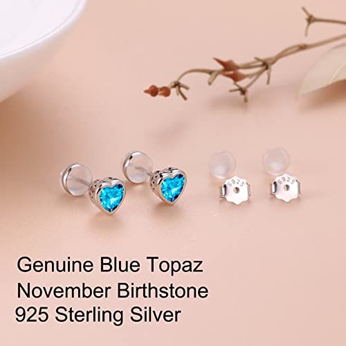 November Birthstone Blue Topaz Earrings For Women Girls, Sterling Silver Heart Stud Earrings For Women Teen Girls Blue Earrings Jewelry Mothers Day Valentines Christmas Birthday Gifts For Women Her #TOP4