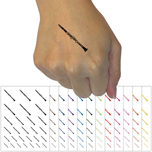 Clarinet Woodwind Musical Instrument Temporary Tattoo Water Resistant Fake Body Art Set Collection - Hot Pink (One Sheet)
