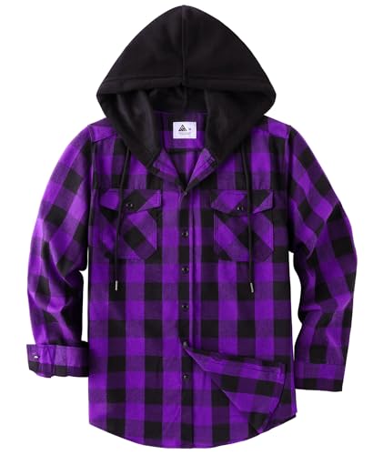 SwissWell Camisa a Cuadros Hombre Camisa de Franela para Hombre Sudaderas de Leñador de Manga Larga Exteriore Camisa Casual con Capucha Morado L