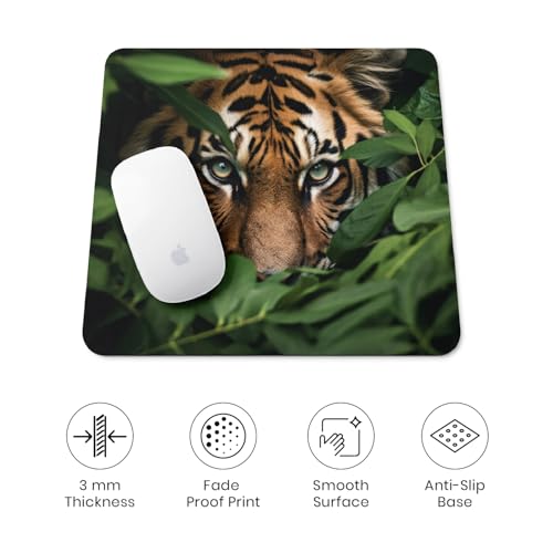 Image of Premium Non-Slip Mouse Pad | Smooth Surface for Optical & Laser Mouse | Durable Base Designs | Ideal for Office, Home & Gaming (Square Tiger)
